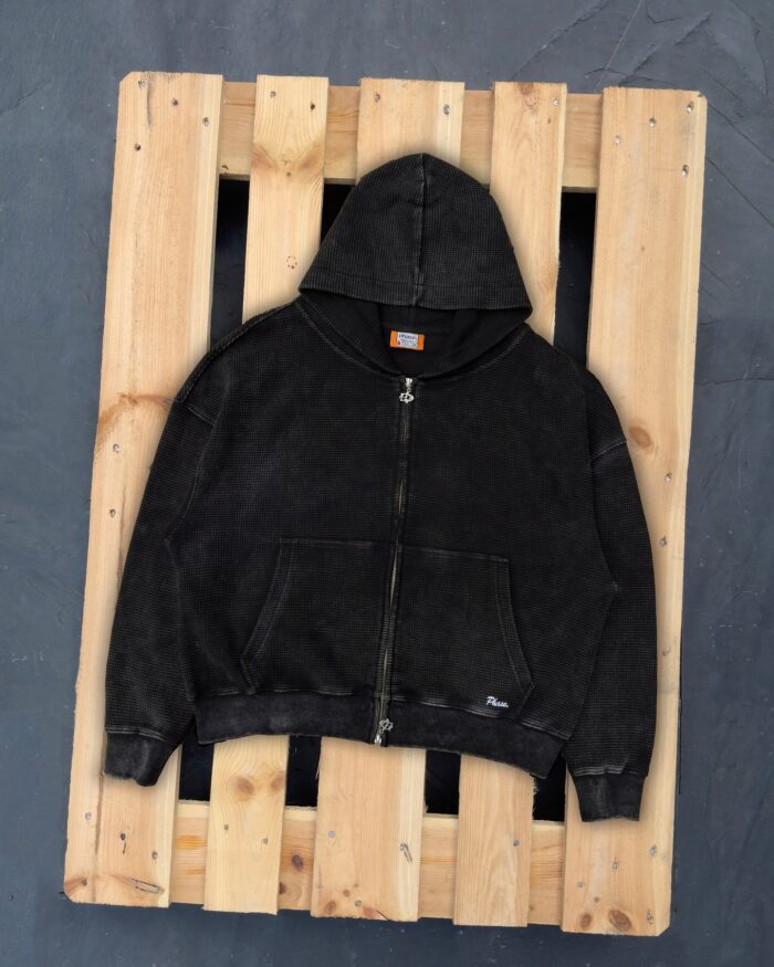 Phase London - WASHED WAFFLE ZIP - BLACK